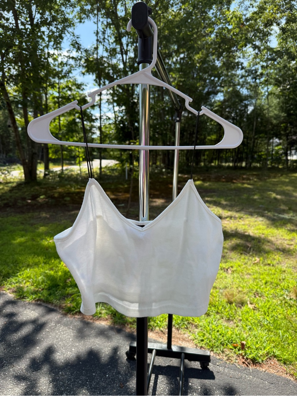 White V-Neck Cropped Cami with Thin Straps